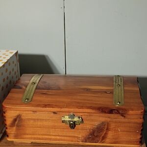 Wooden Storage Box with Brass Accents - Natural Brown